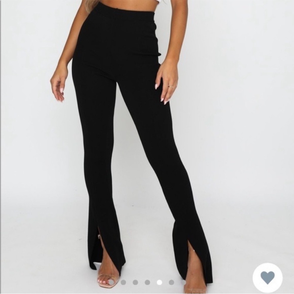 White Fox Pants - black “Make a Move” split flare leg high waist NWT